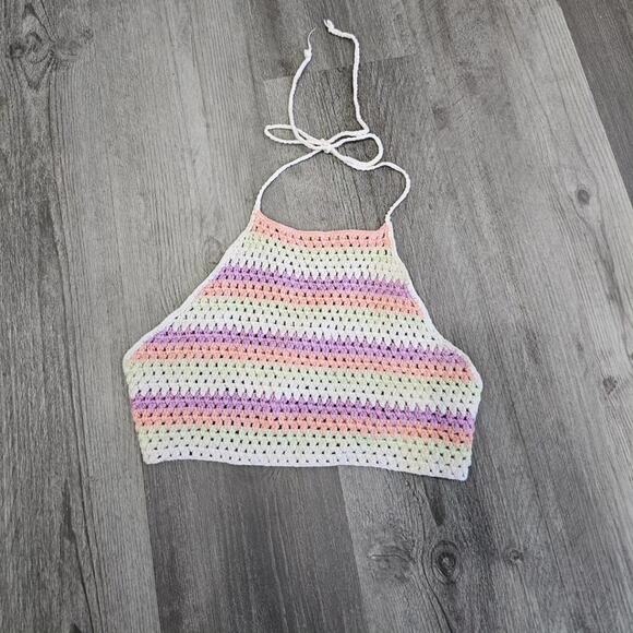 bp Crochet Halter Topin Purple Multi Cottage Stripe - Picture 4 of 10